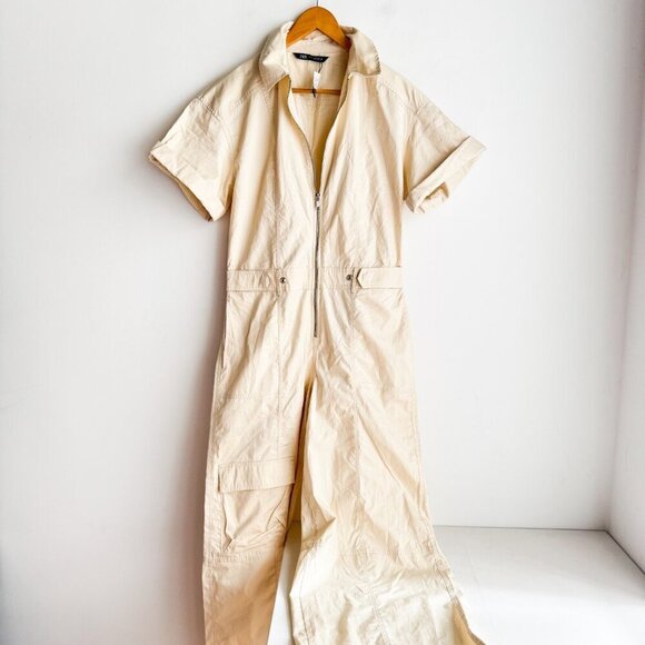 Zara Light Beige Cargo Jumpsuit Boiler suit S - Picture 7 of 7
